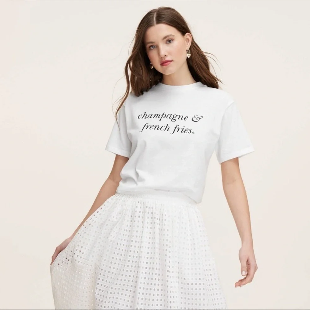Kate Spade “ champagne & French fries White Graphic Tee